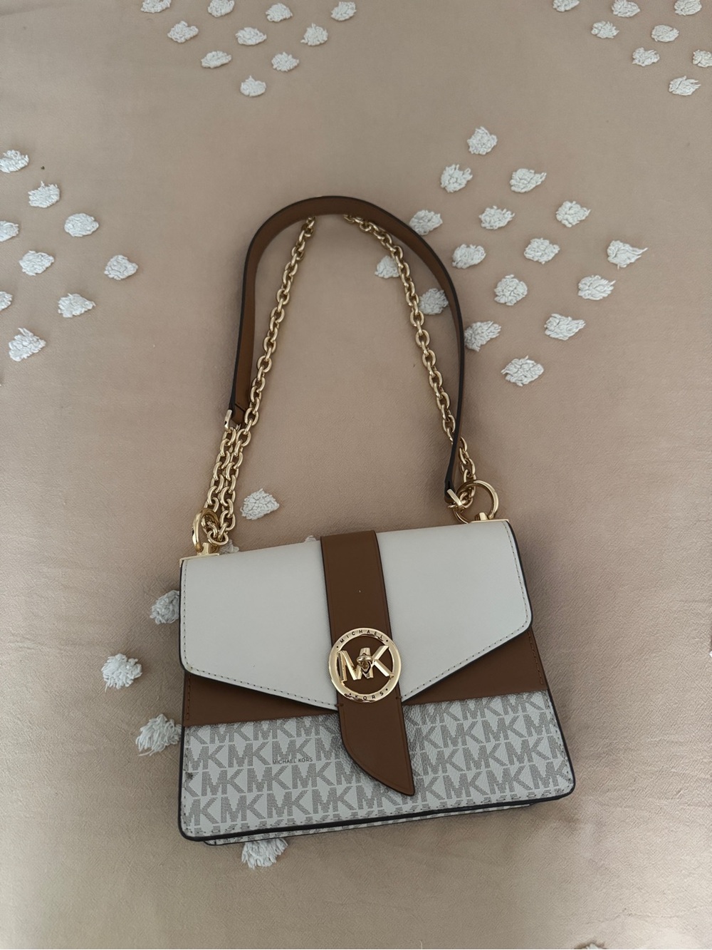 Michael Kors Brown, White & Logo Jacquard Shoulder Bag